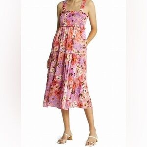 Rachel Parcel Tiered Smocked Floral Maxi Dress Size 10